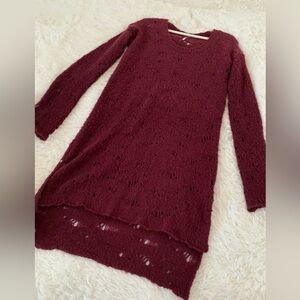 Free People Sweater Tunic/sweater dress oversized high low size XS burgundy wine